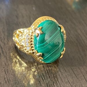 Malachite and Sim Diamond Ring, GbD; Sizes 6.75
